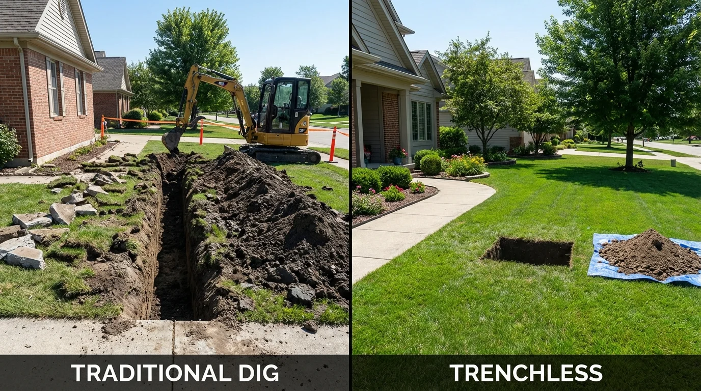 Trenchless sewer repair with minimal yard damage versus traditional excavation in Harlowton, MT